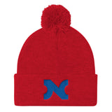 KNIT HAT BLUE N w POM-POM
