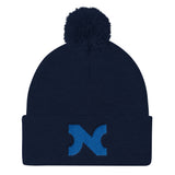 KNIT HAT BLUE N w POM-POM