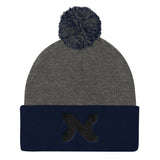 KNIT HAT BLACK N w POM-POM