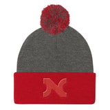 KNIT HAT RED N w POM-POM