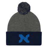 KNIT HAT BLUE N w POM-POM