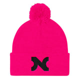 KNIT HAT BLACK N w POM-POM