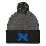KNIT HAT BLUE N w POM-POM