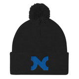 KNIT HAT BLUE N w POM-POM