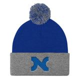 KNIT HAT BLUE N w POM-POM